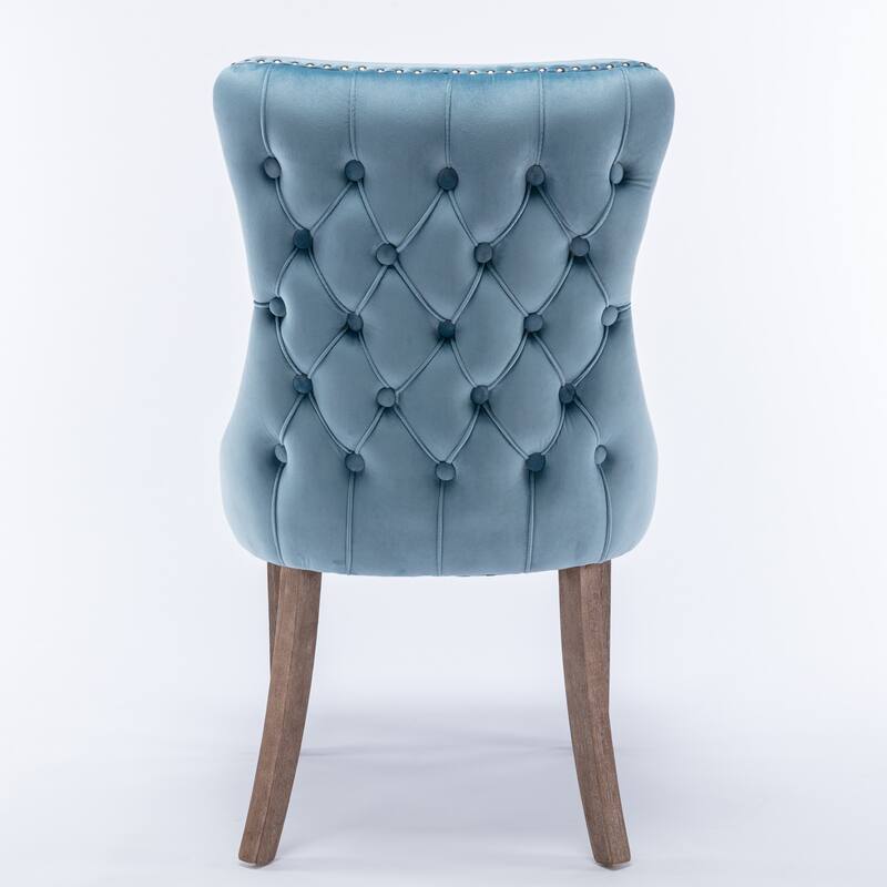 Set of 2 Upholstered Wing-Back Dining Chair with Nailhead and Solid Wood Legs