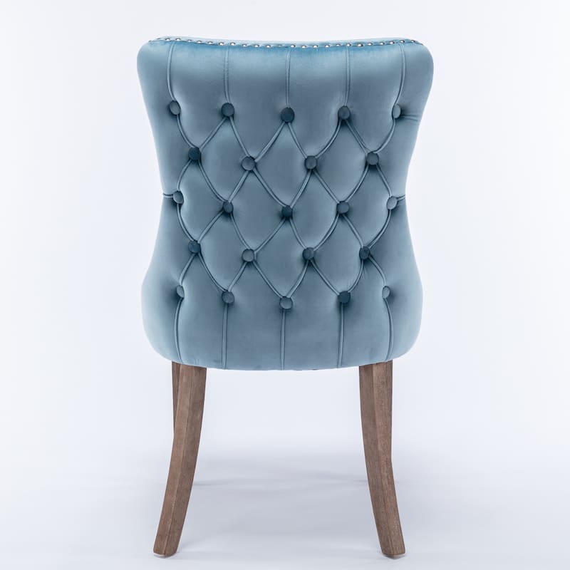 Upholstered Wing-Back Dining Chair with Backstitching Nailhead Trim and Solid Wood Legs, Set of 2