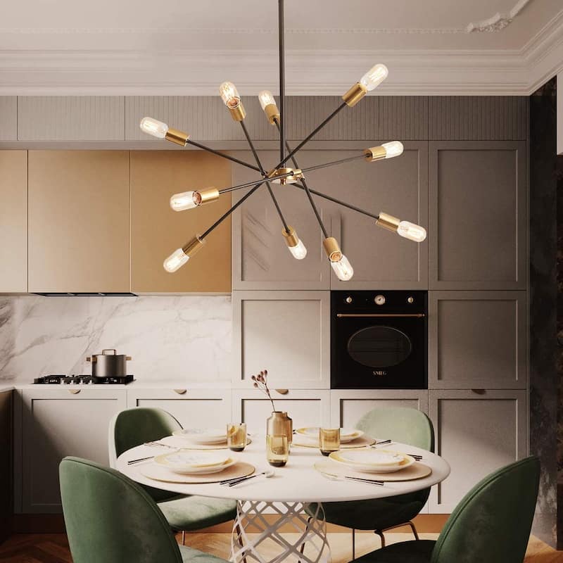 Modern Black 10-Light Branches Sputnik Chandelier For Kitchen Dining Room - Black