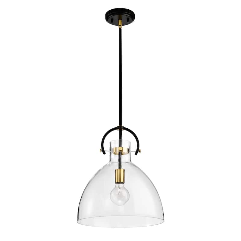 Oil Rubbed Bronze and Antique Gold 1-Light Clear Bowl Glass Pendant