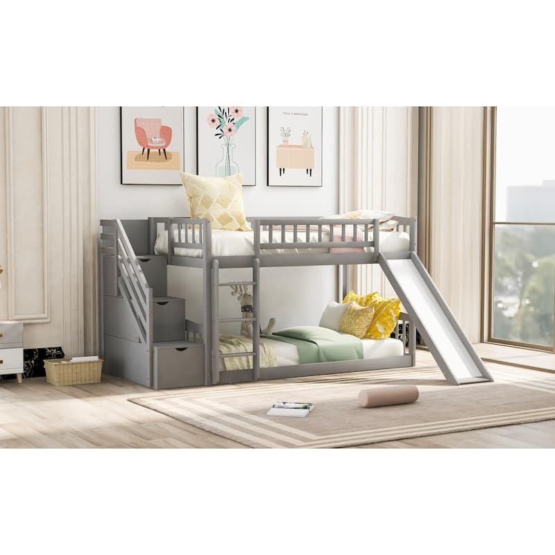 Twin over Twin Pine Bunk Bed with Slide