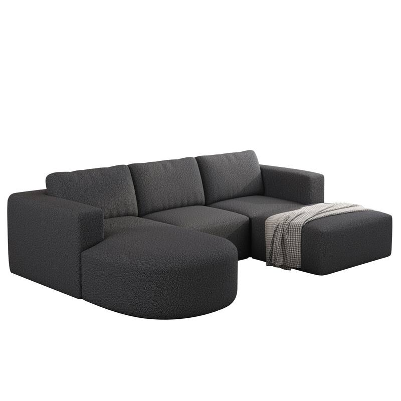 U-Shaped Modular Sofa 104.32" with Chaise & Ottoman, Yarn Fleece Fabric, Compressed Foam