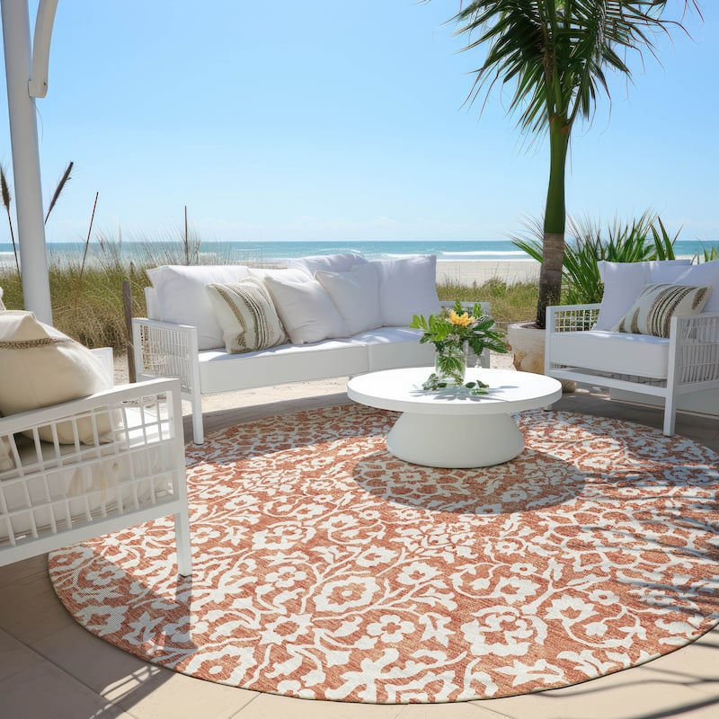 Machine Washable Indoor/ Outdoor Chantille Traditional Farmhouse Rug - Coral - 8' x 8'