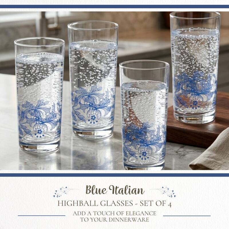 Spode Blue Italian Set of 4 Glasses - 15 oz