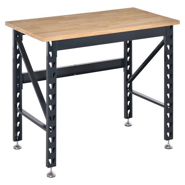 HOMCOM 45" Solid Wood Tool Workbench Station with Adjustable Footpads and Large Tabletop, Weight Capacity 1100 lbs