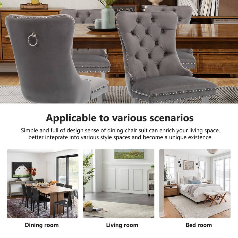 Velvet Dining Chairs Set of 2, Tufted Dining Room Chairs with Button Back, Nailhead Trim, Upholstered Kitchen Side Chairs