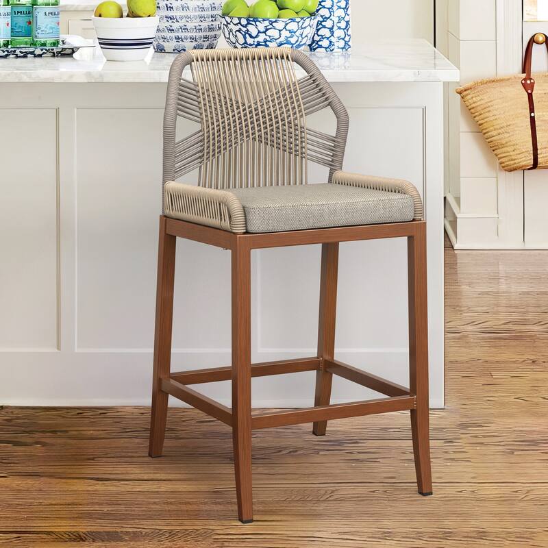 Modern Aluminum Counter Height Bar Stools, Upholstered Counter Stools with Back - 27.5"H