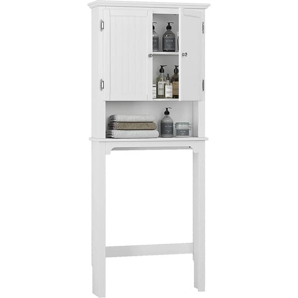 UTEX Bathroom Storage Over The Toilet, Bathroom Cabinet Organizer with Adjustable Shelves and Double Doors - White