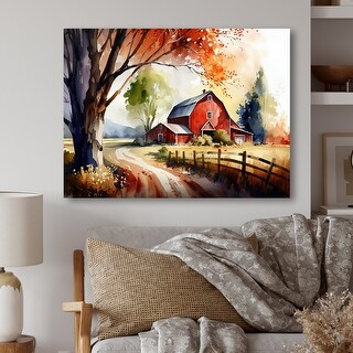 Designart "Calm Red Barn In Spring VI" Farmhouse / Country Canvas Wall ...