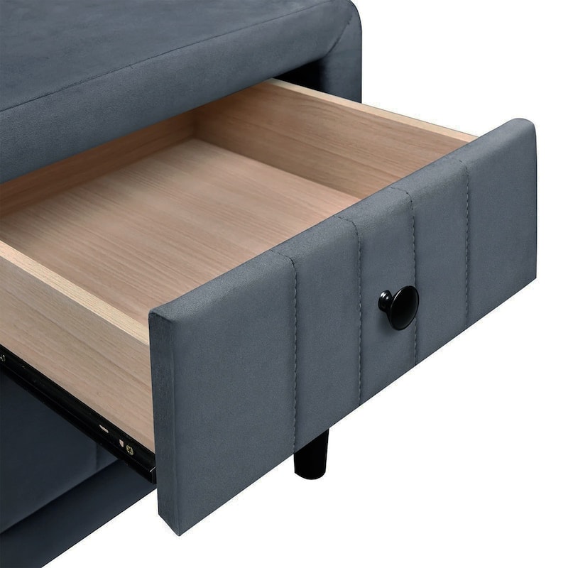 2 Drawers Brushed Linen Fabric Nightstand with Tapered Shape Legs