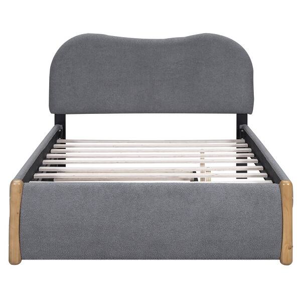 slide 2 of 22, Gray Full Upholstered Platform Bed w/ Supporting Feet and Twin Trundle Gray - Full