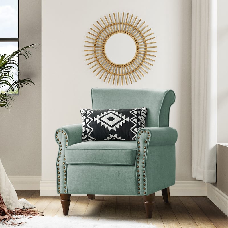 Nyctelius Upholstered Comfy Accent chair with Classic Turned Wooden Legs and Nailhead Trim by HULALA HOME