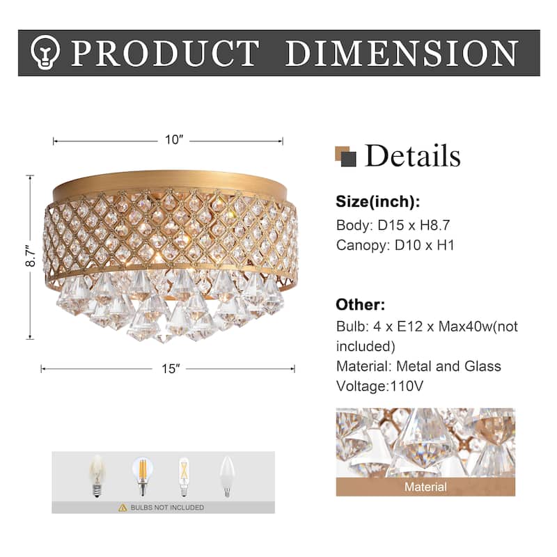 Silver Orchid Taylor 4-light Crystal Flush Mount Chandelier