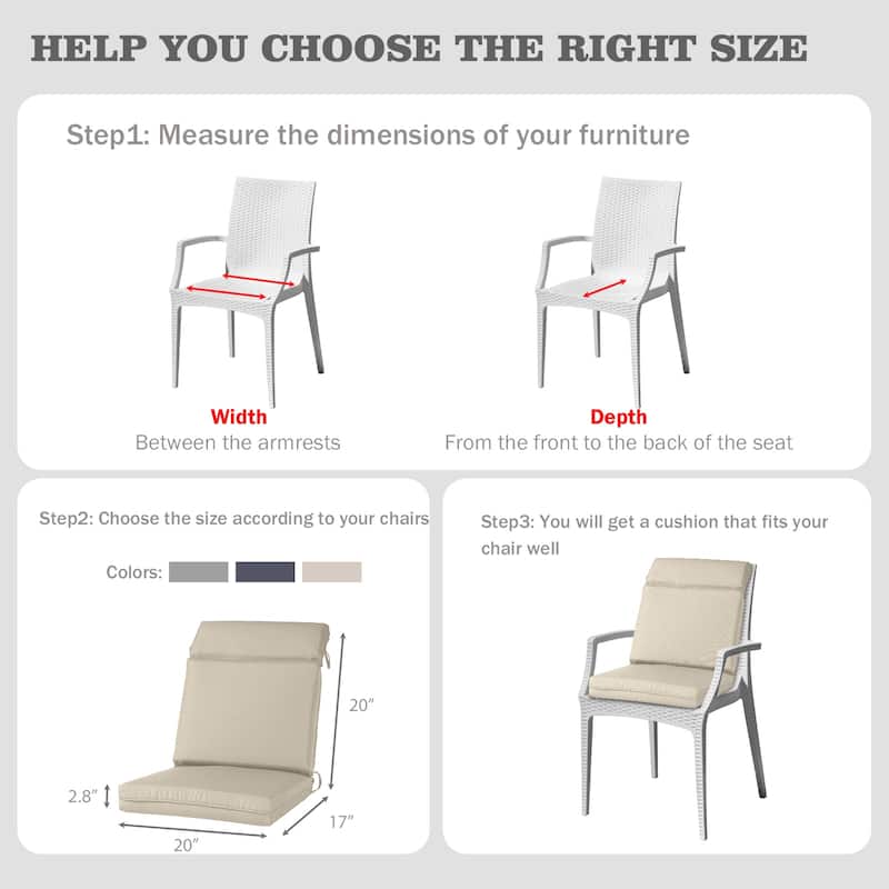 Aoodor 2Pcs Outdoor High Back Dining Chair Cushion Set - 37''x20''