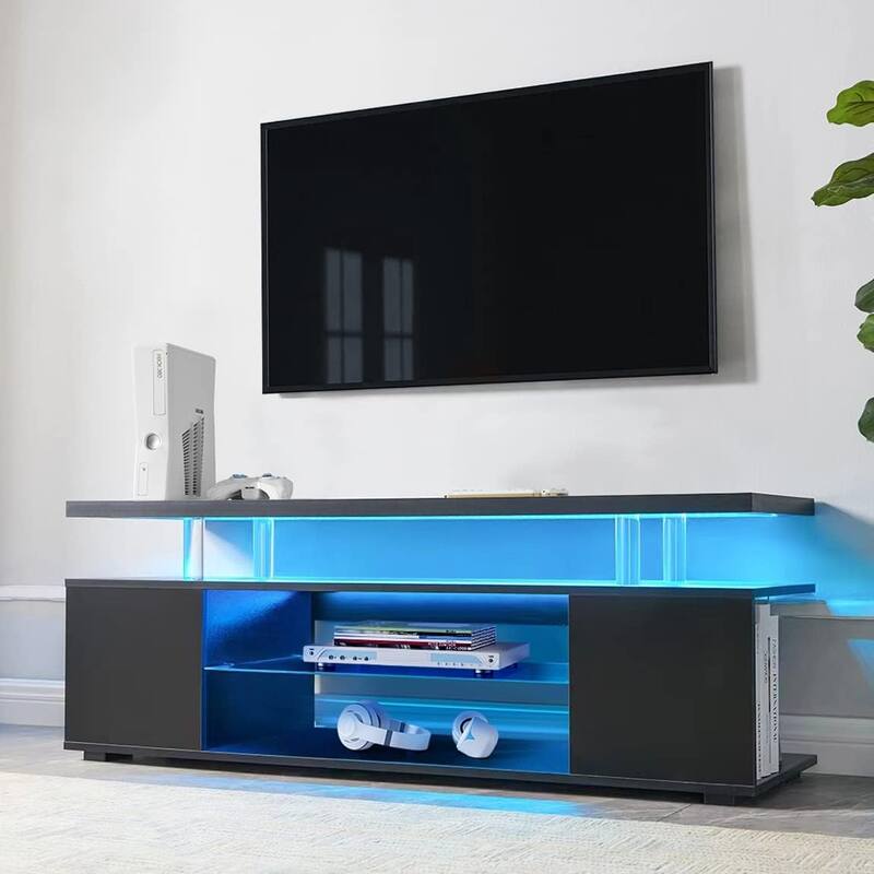 LED TV Stand for 65" TVs, Gaming Entertainment Center with Ample Storage & Side Cabinet, 63" Modern Media Console