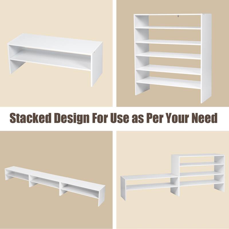 3 in 1 Shoe Rack 3 PCS 2 Tier Shoe Organizer Wood Storage Shelves
