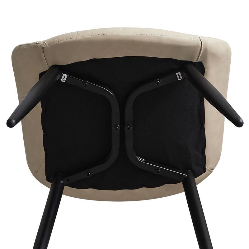 Beige Faux Leather Dining Chairs Set of 2 with Metal Frame and Cushion - 18.1" W x 18.1" D x 34.2" H