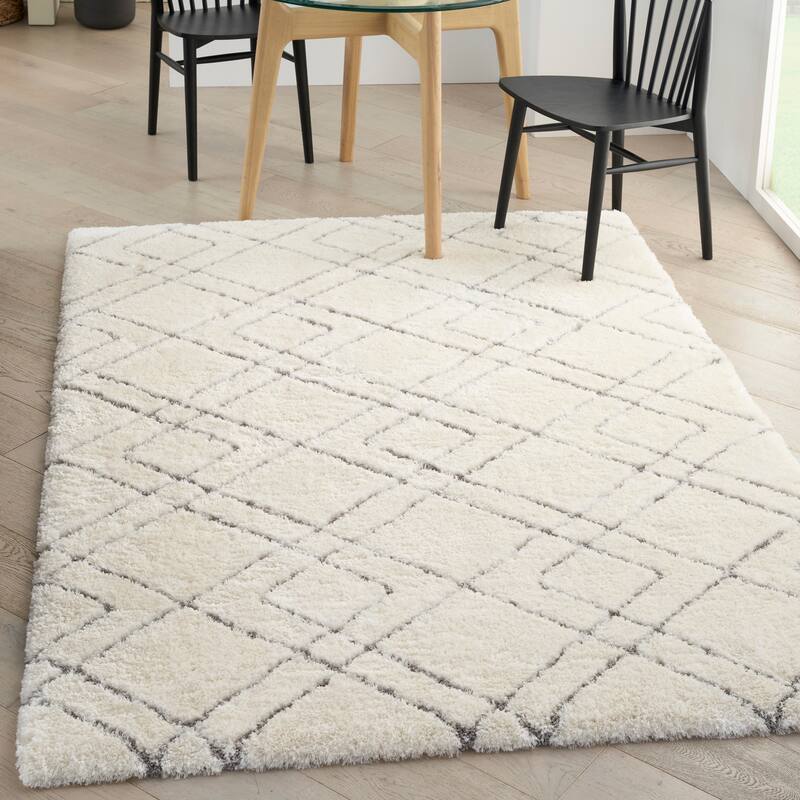 Nourison Luxurious Shag Ultra Plush Pile Abstract Geometric Area Rug - 4' x 6' - Ivory