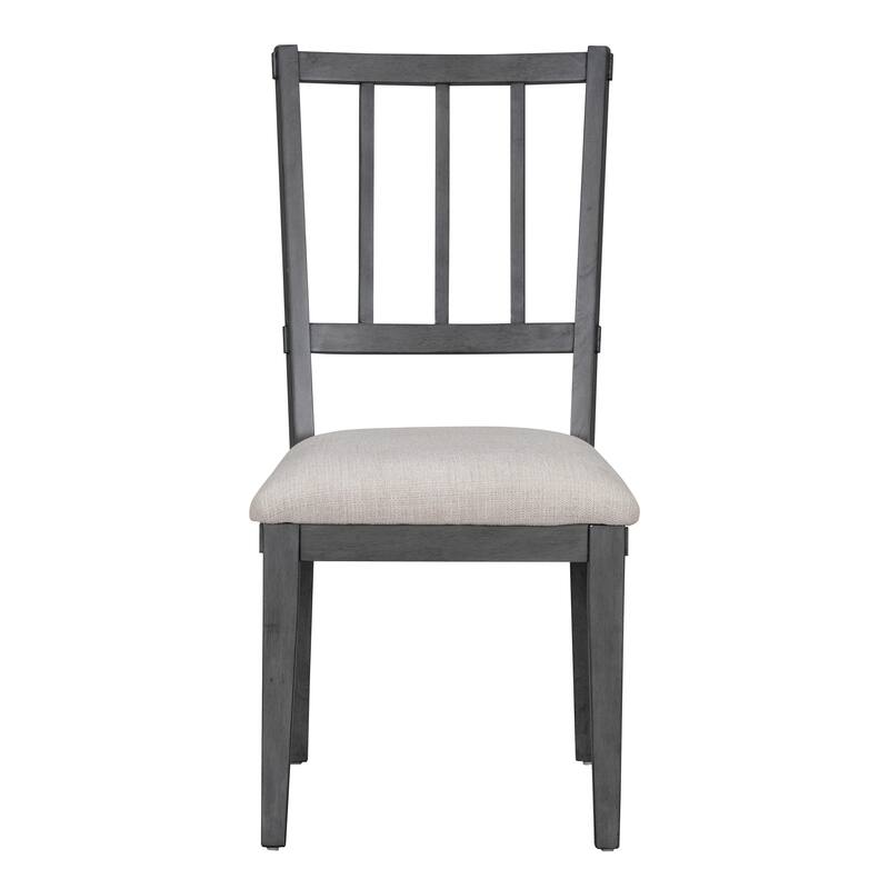 Rustic Grey Dining Table Set with Padded Bench, Round Dining Set with Slat-Back Chairs and Arched Bench