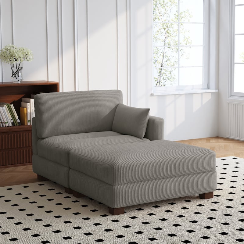 Modern 43'' Corduroy Comfy Sectional Chaise Lounge with Pillow - Right Facing - Light Grey