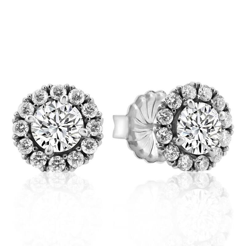 3 Ct Round Halo Diamond Studs White Gold Lab Grown 11.5mm