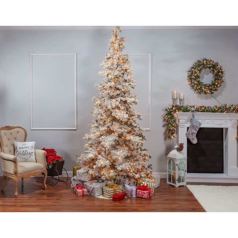 9 Foot Heavily Flocked Layered Spruce with 750 clear lights - N/A