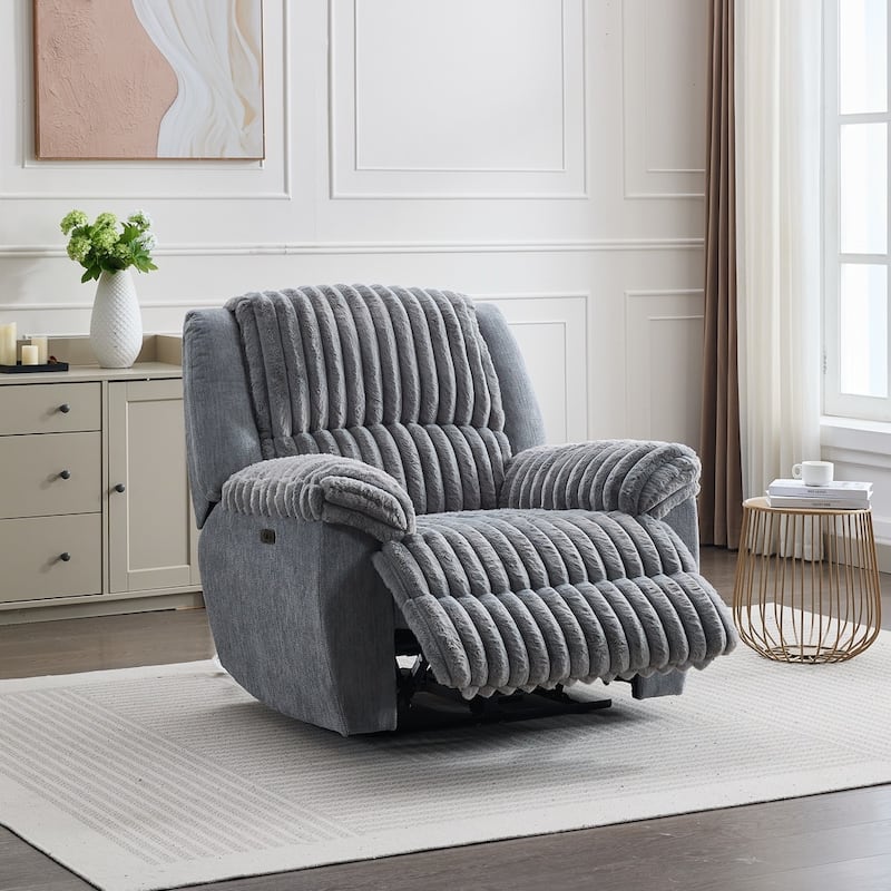 Power Reclining Chair Fabric Two Tones with USB and Padded Seats - Grey Mix