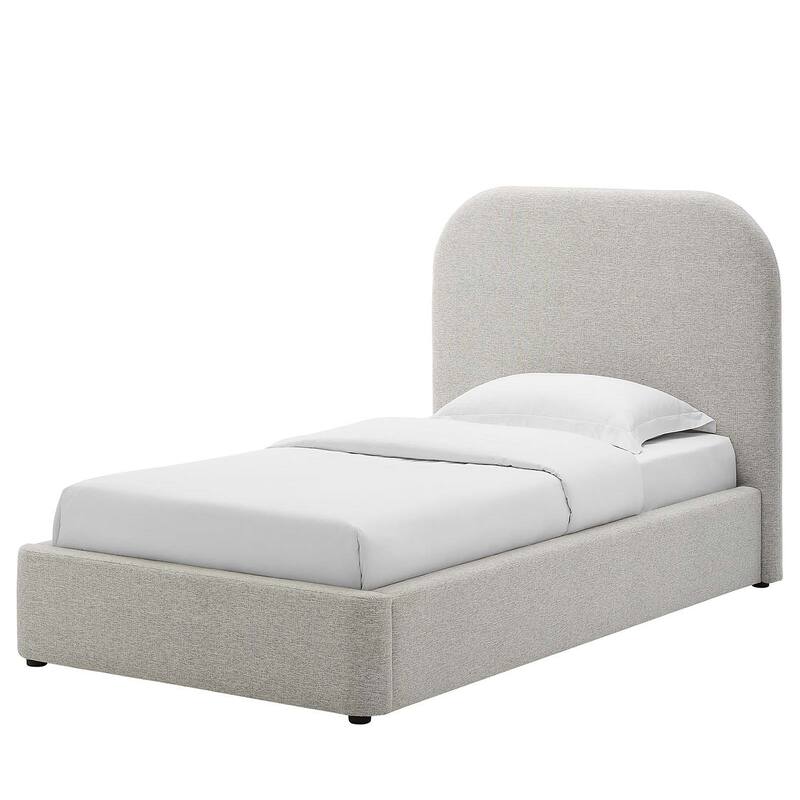 Hillsway Modern Curved Headboard Light Grey Fabric Upholstered Twin Size Platform Bed