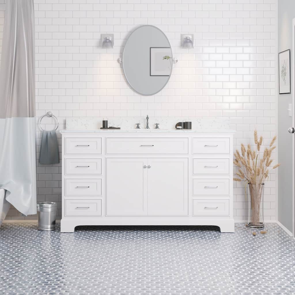 KitchenBathCollection Aria 60" Single Bathroom Vanity with Engineered Marble Top