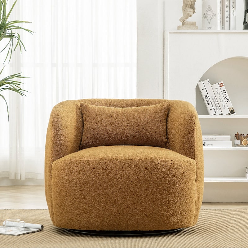 KINWELL 34" Poly Blend Boucle Fabric Upholstered Swivel Armchair - Brown