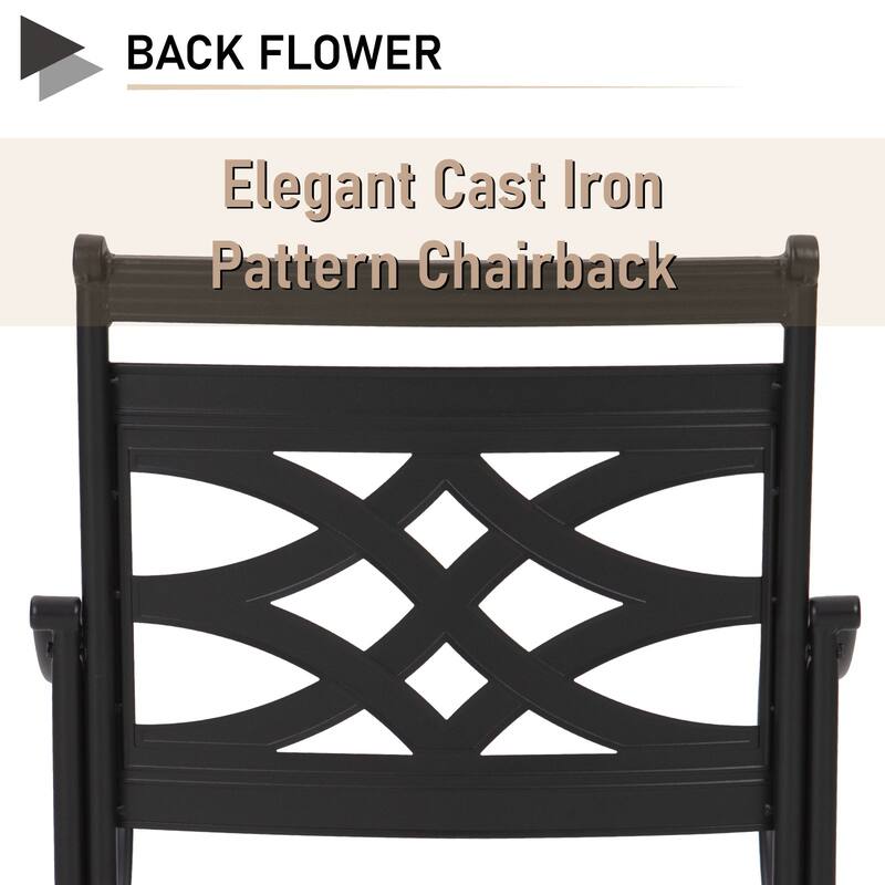 MAISON ARTS 2-Piece Cast Iron Pattern Patio Dining Chairs with Thick Cushions