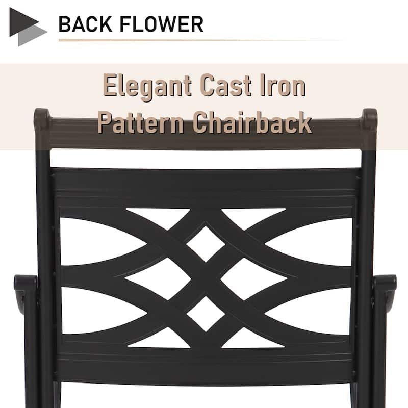 MAISON ARTS Wood-look Table and 4 Pattern Swivel Chairs with Cushion 5-Piece Metal Outdoor Patio Dining Set