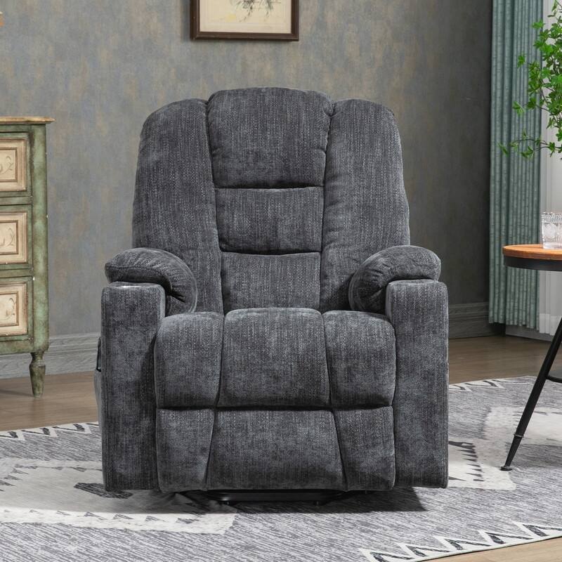 Overstuffed Large Power Lift Recliner with Massage and Heating for Elderly,2 Cup Holders and USB Ports