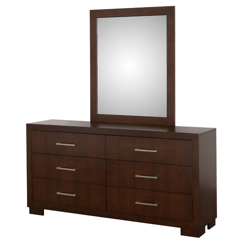 Bela Wide Dresser with Mirror and 6 Drawers, Silver, Cappuccino Brown