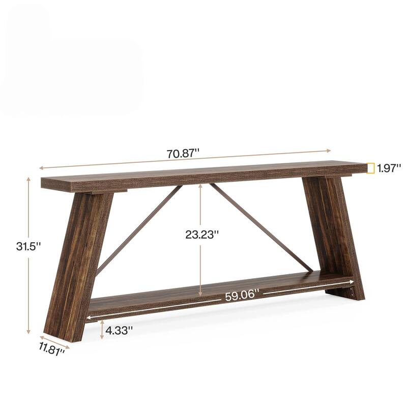 70.9" Extra Long Industrial Console Table Behind Couch with Storage Shelves for Living Room, Foyer