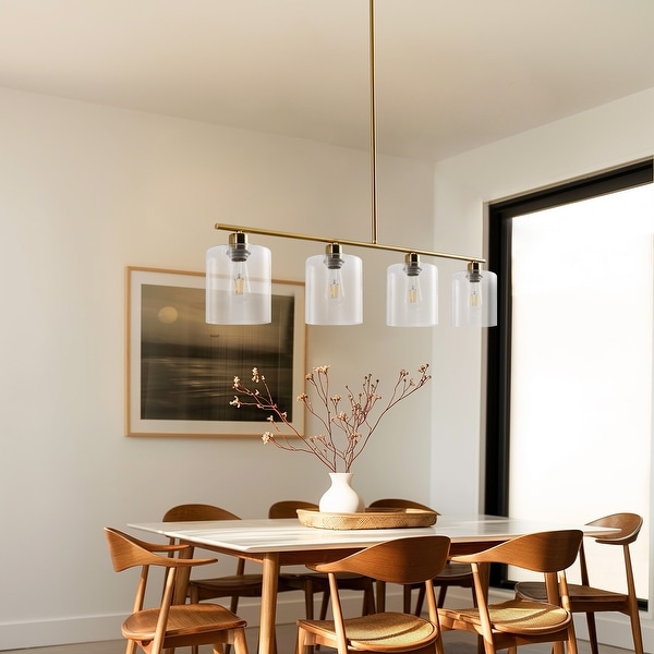 Kitchen Island Light 4 Light Pendant Lighting Farmhouse Dining Room Light Fixtures with Clear Glass Shade Brushed Nickel 45.67 in