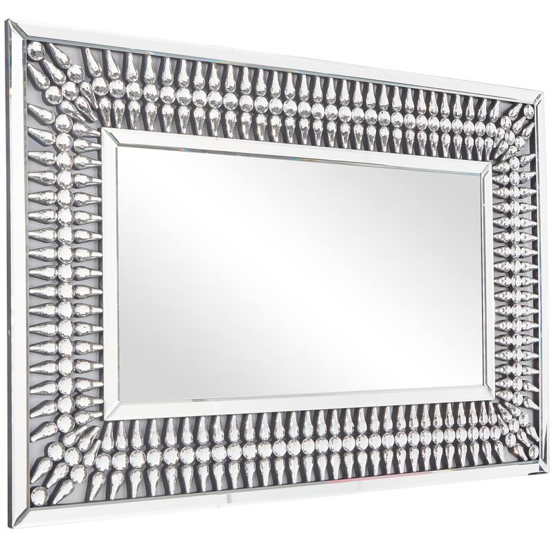 Elegant Silver Glass Wall Mirror with Crystal Embellishment