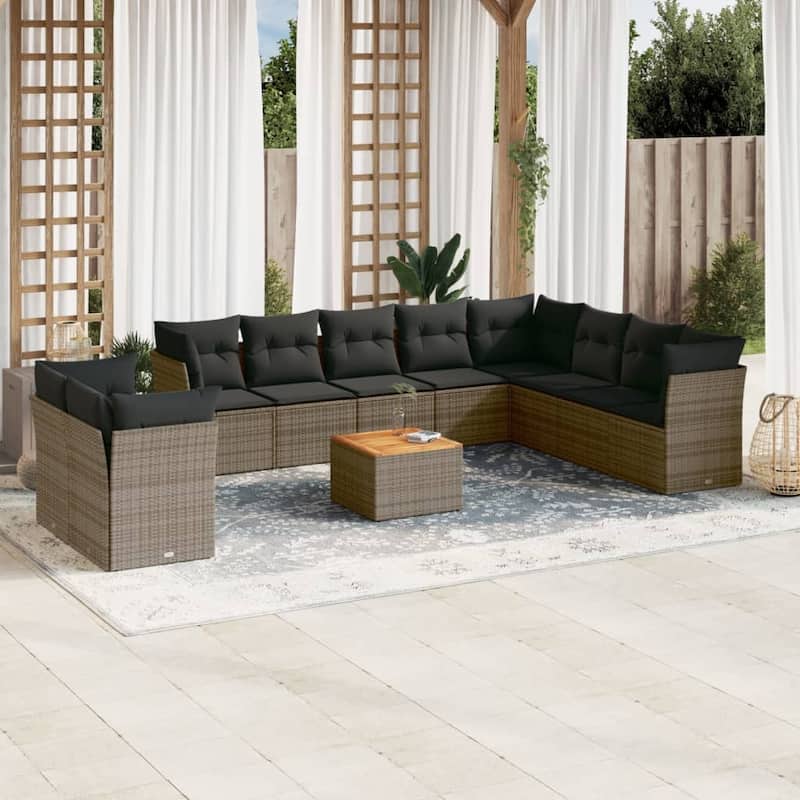 vidaXL Patio Sofa Set with Cushions Outdoor Furniture 11 Piece Poly Rattan - 24.4 x 24.4 x 27.2 - Grey