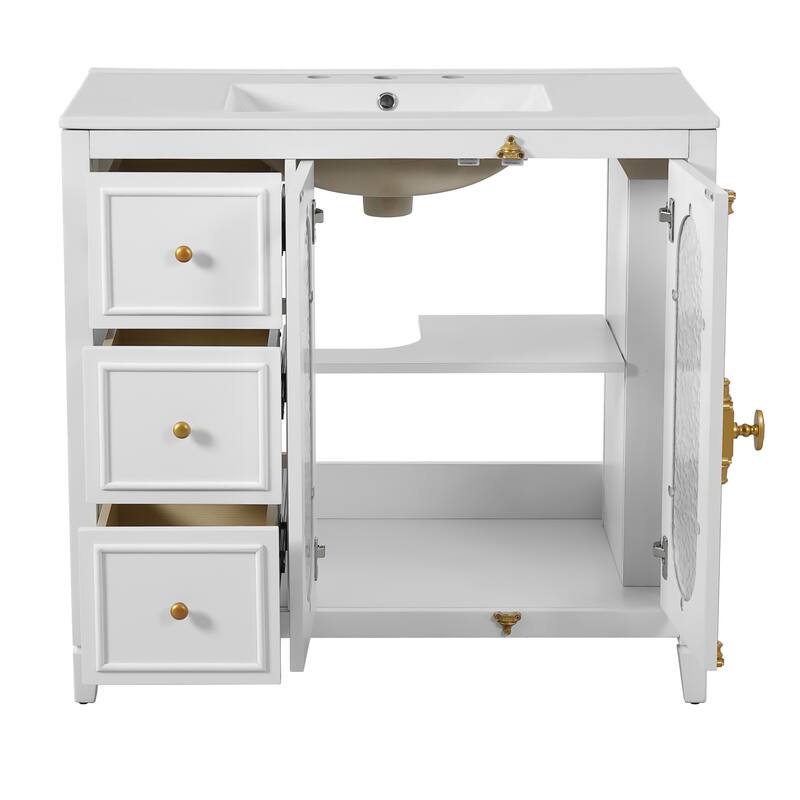 36" Wood Bathroom Vanity with 2 Soft Close Doors and 3 Drawers