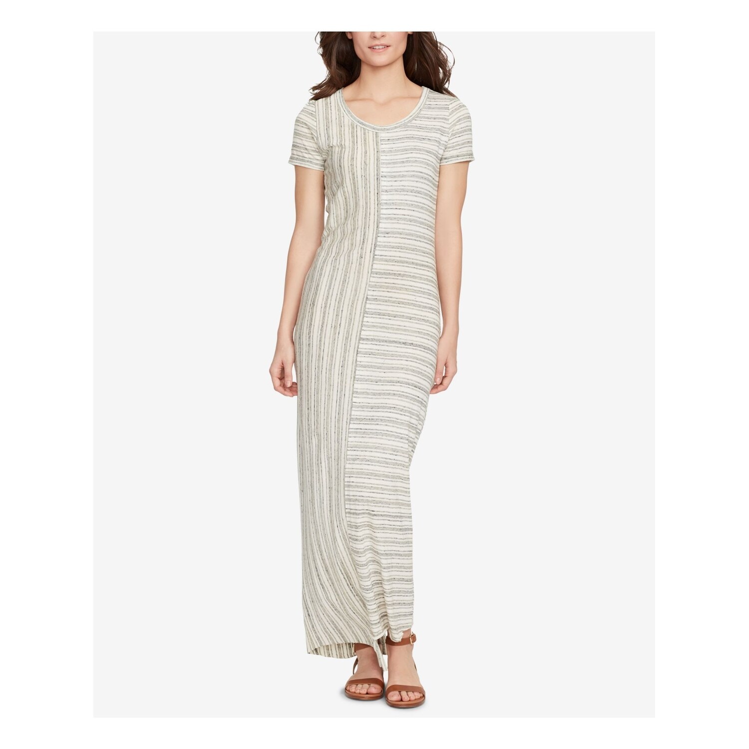 Shop William Rast Womens Ivory Striped Short Sleeve Maxi Dress