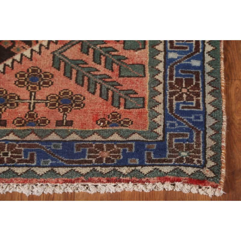 Brown Bakhtiari Persian Vintage Runner Rug Handmade Wool Carpet - 3'10"x 9'6"