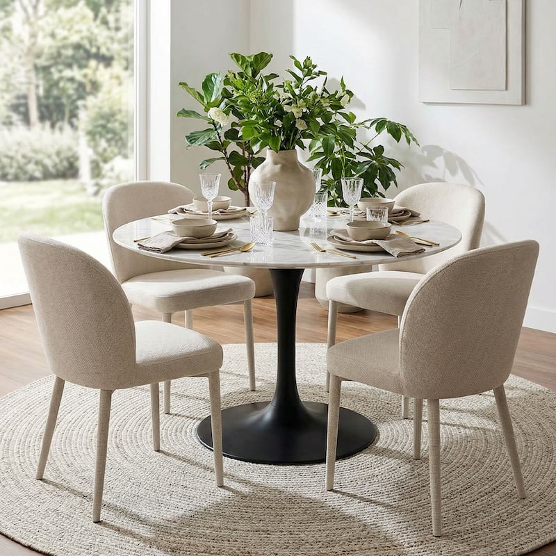 Fully Upholstered Textured Fabric Dining Chairs with Fabric-Wrapped Legs (Set of 4)