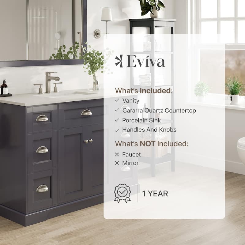 Epic 48"W SS Bath Vanity with Carrara Quartz Top & Undermount Sink