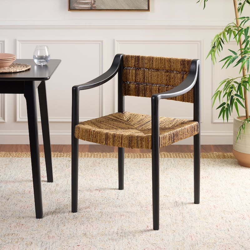 SAFAVIEH HOME Aksel Arm Dining Chair - 24"W x 22"D x 32"H - Banana Natural/Black