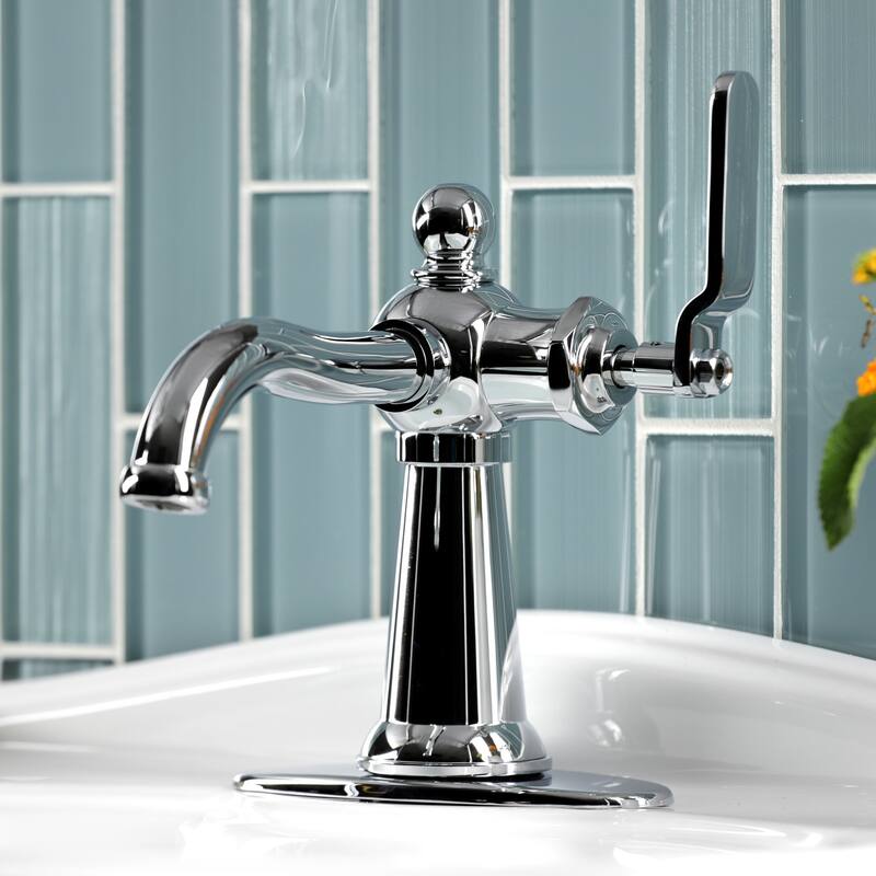 Kingston Brass Knight Single-Handle 1-Hole Deck Mount Bathroom Faucet with Push Pop-Up and Deck Plate