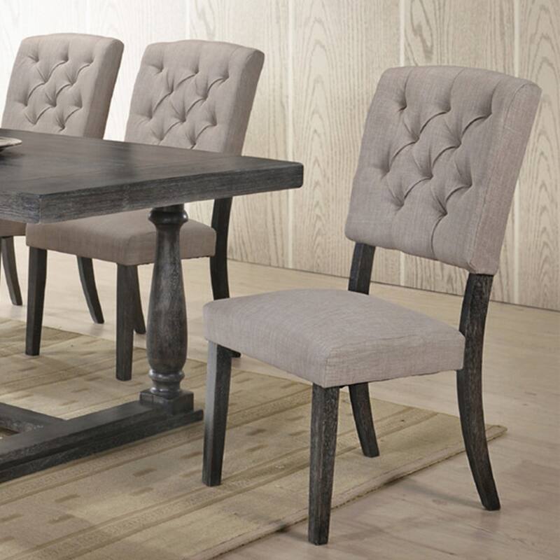 Set of 2 Side Chairs with Fabric Padded Seat and Back, Beige and Weathered Gray Oak