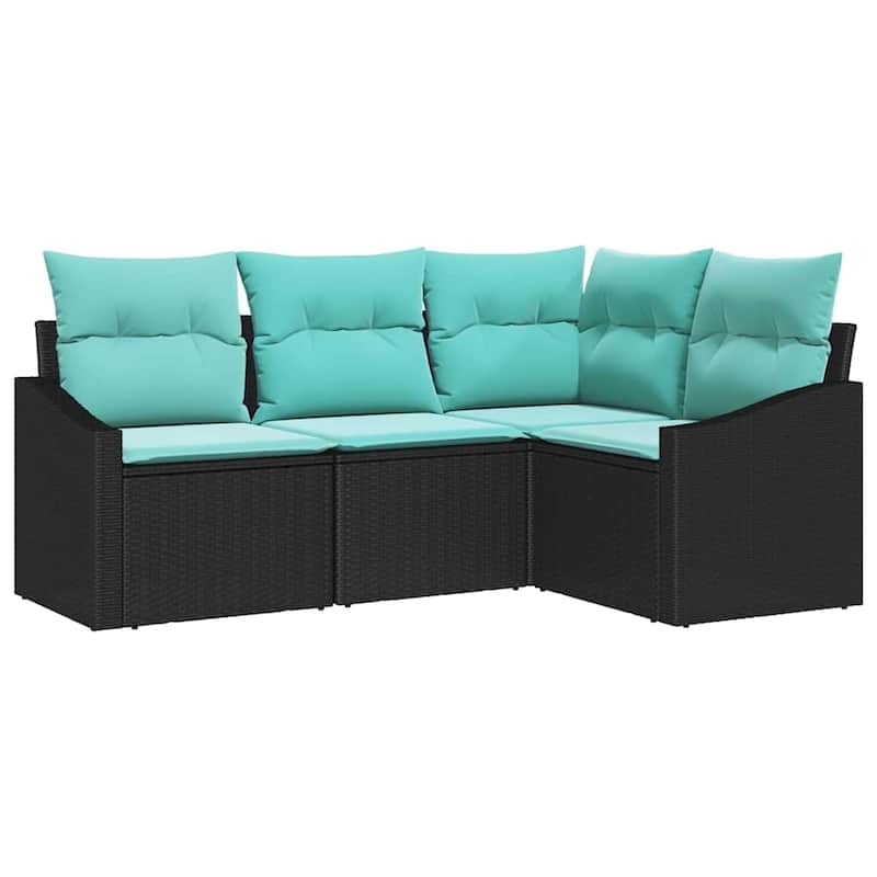 vidaXL 5 Garden Sofa Set with Cushions Black Poly Rattan - 70.3 x 48.6 x 27.2