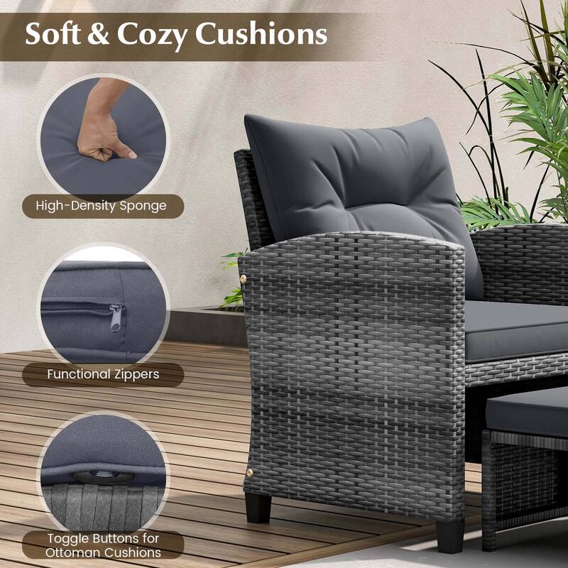 Costway 5 Piece Patio Rattan Furniture with 2 Ottomans & Tempered - See Details