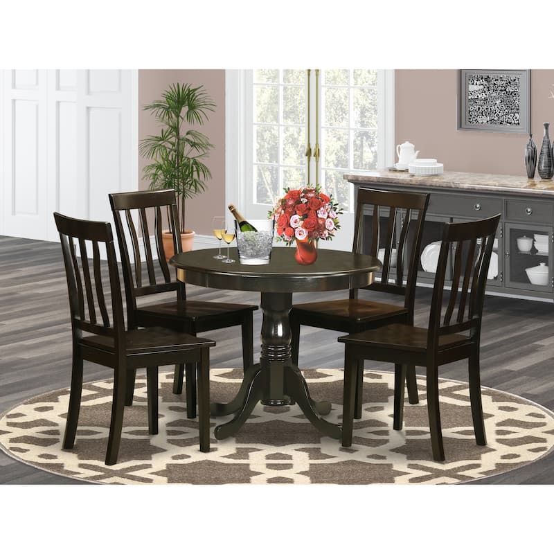 East West Furniture 5 Piece Kitchen Table Set Includes a Round Dining Room Table and 4 Dining Chairs, Cappuccino (Seat Options)