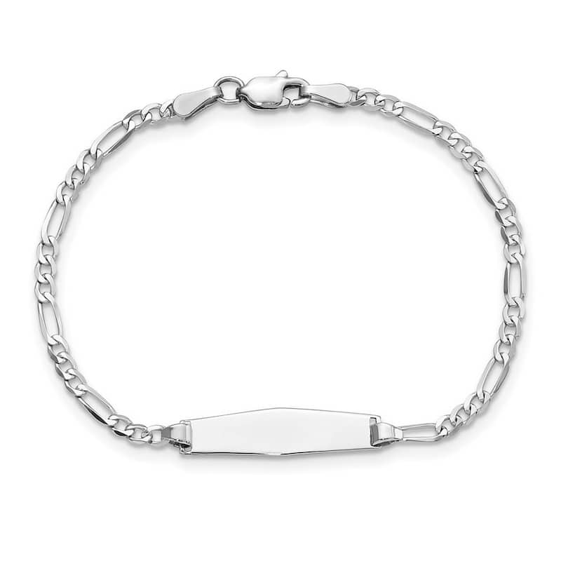 Curata 5.5mm 14k White Gold Engravable Figaro Link Soft Diamond Shape ID Bracelet